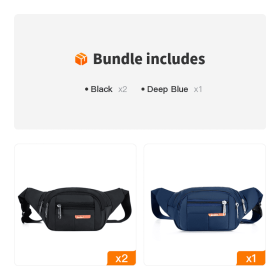 Casual Multifunctional Waist Bag; Adjustable Durable Large Capacity Messenger Bag For Outdoor Sports Running Walking - Black*2+Deep Blue