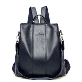 Ladies Anti-theft Soft Leather Backpack Women Vintage Shoulder Bag High Capacity Bag - Navy Blue