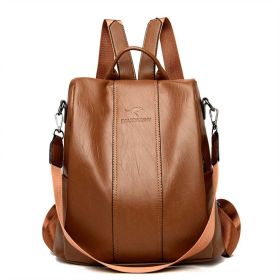 Ladies Anti-theft Soft Leather Backpack Women Vintage Shoulder Bag High Capacity Bag - Yellow Brown