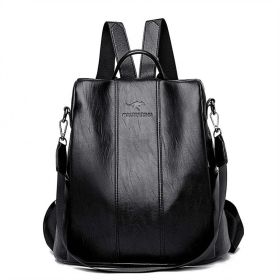 Ladies Anti-theft Soft Leather Backpack Women Vintage Shoulder Bag High Capacity Bag - Black