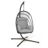 Hanging Folding Egg Chair with Stand Soft Cushion Pillow Swing Hammock - Gray