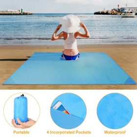 Portable Beach Blanket 4.6' x 6.6' Waterproof Foldable Camping Rug Pocket Sandproof Picnic Mat  - Blue
