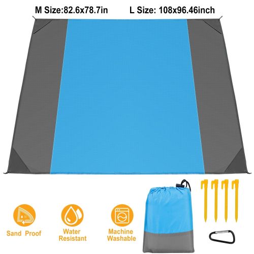 108x96.46in Sand Proof Picnic Blanket Water Resistant Foldable Camping Beach Mat - Blue - L 108x96.46in Sand Proof Picnic Blanket Water Resistant Foldable Camping Beach Mat - Blue - L