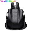 Ladies Anti-theft Soft Leather Backpack Women Vintage Shoulder Bag High Capacity Bag - Black