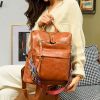 New Women Backpacks High Quality Leather Backpack Fashion School Bags Ladies Bagpack Designer Large Capacity Travel Backpacks - Brown