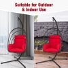 Hanging Folding Egg Chair with Stand Soft Cushion Pillow Swing Hammock - Red