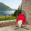 Hanging Folding Egg Chair with Stand Soft Cushion Pillow Swing Hammock - Red