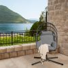Hanging Folding Egg Chair with Stand Soft Cushion Pillow Swing Hammock - Gray