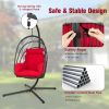 Hanging Folding Egg Chair with Stand Soft Cushion Pillow Swing Hammock - Red