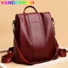 Ladies Anti-theft Soft Leather Backpack Women Vintage Shoulder Bag High Capacity Bag - Black