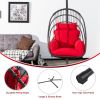 Hanging Folding Egg Chair with Stand Soft Cushion Pillow Swing Hammock - Red